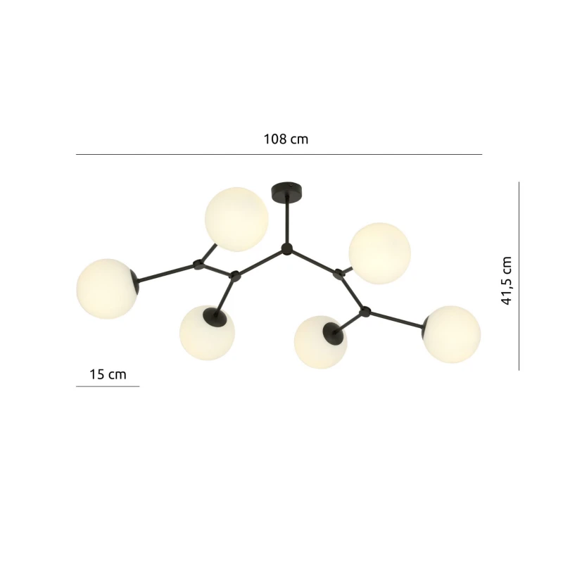 SPACE 6 BLACK/OPAL 1133/6 lampa sufitowa czarna szklane klosze 6