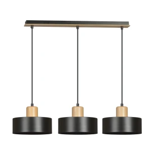 Lampa wisząca TORIN 3 BLACK czarna z drewnem
