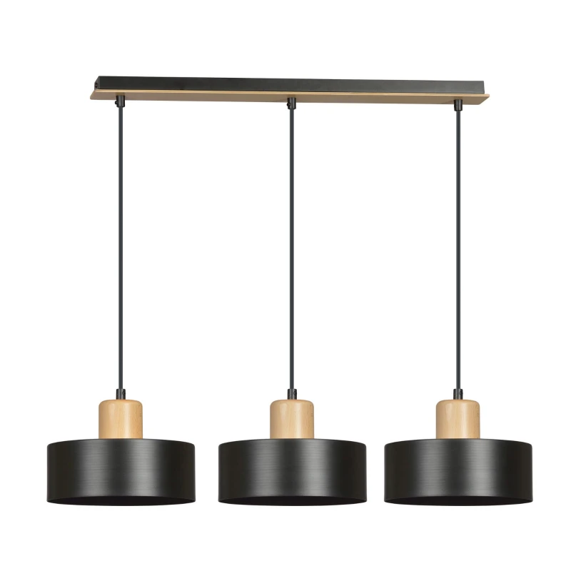 TORIN 3 BLACK 1046/3 nowoczesna lampa sufitowa czarna drewniane elementy