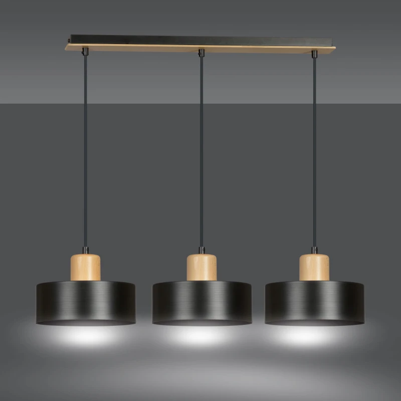 TORIN 3 BLACK 1046/3 nowoczesna lampa sufitowa czarna drewniane elementy 1