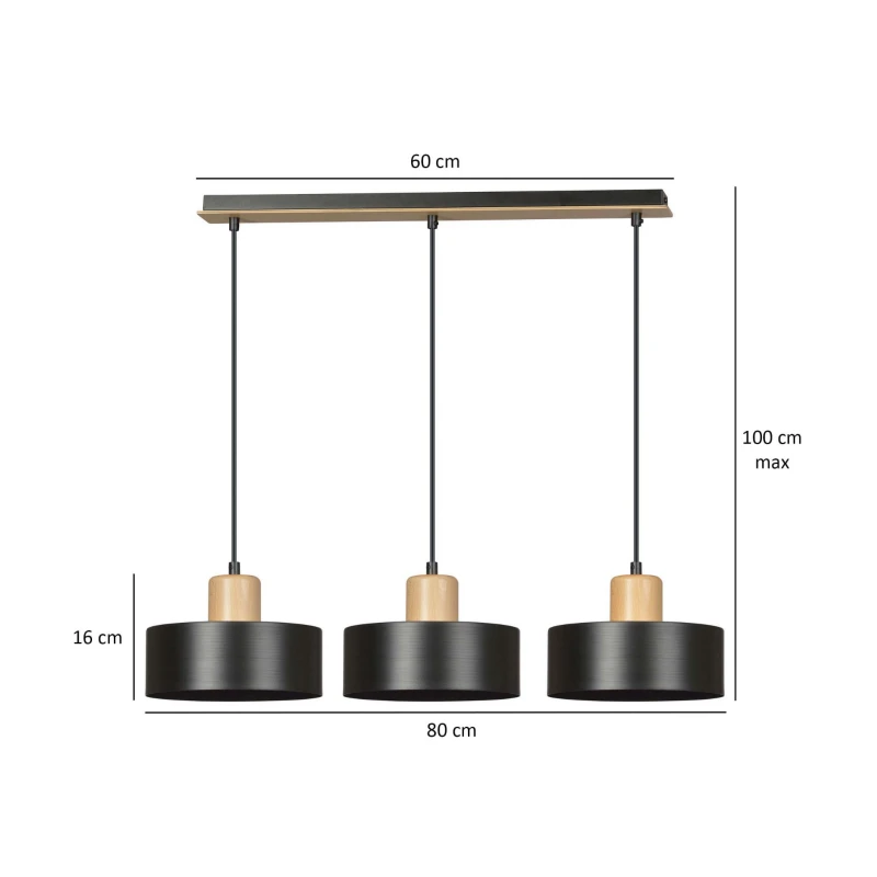 TORIN 3 BLACK 1046/3 nowoczesna lampa sufitowa czarna drewniane elementy 4