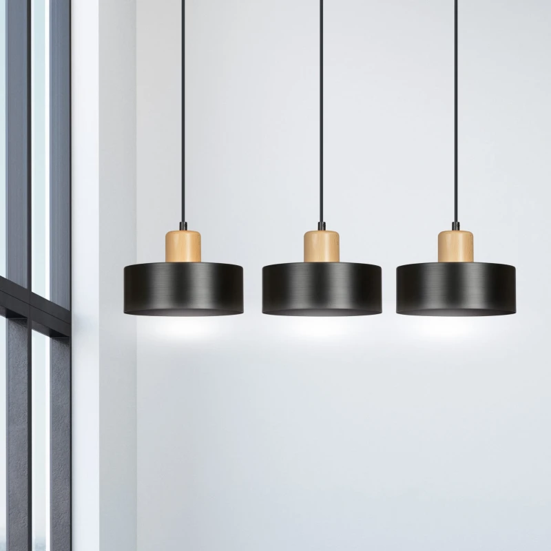 TORIN 3 BLACK 1046/3 nowoczesna lampa sufitowa czarna drewniane elementy 5