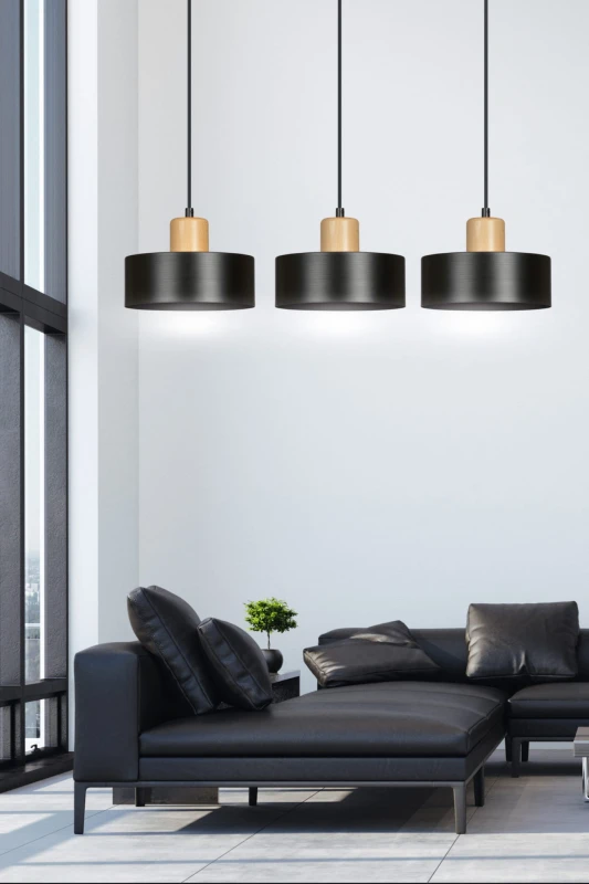 TORIN 3 BLACK 1046/3 nowoczesna lampa sufitowa czarna drewniane elementy 6