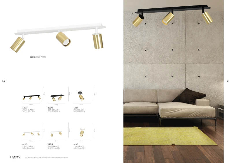 ZEN 1 BLACK 622/1 spot sufitowy reflektor halogen LED regulowany czarno-złoty 5
