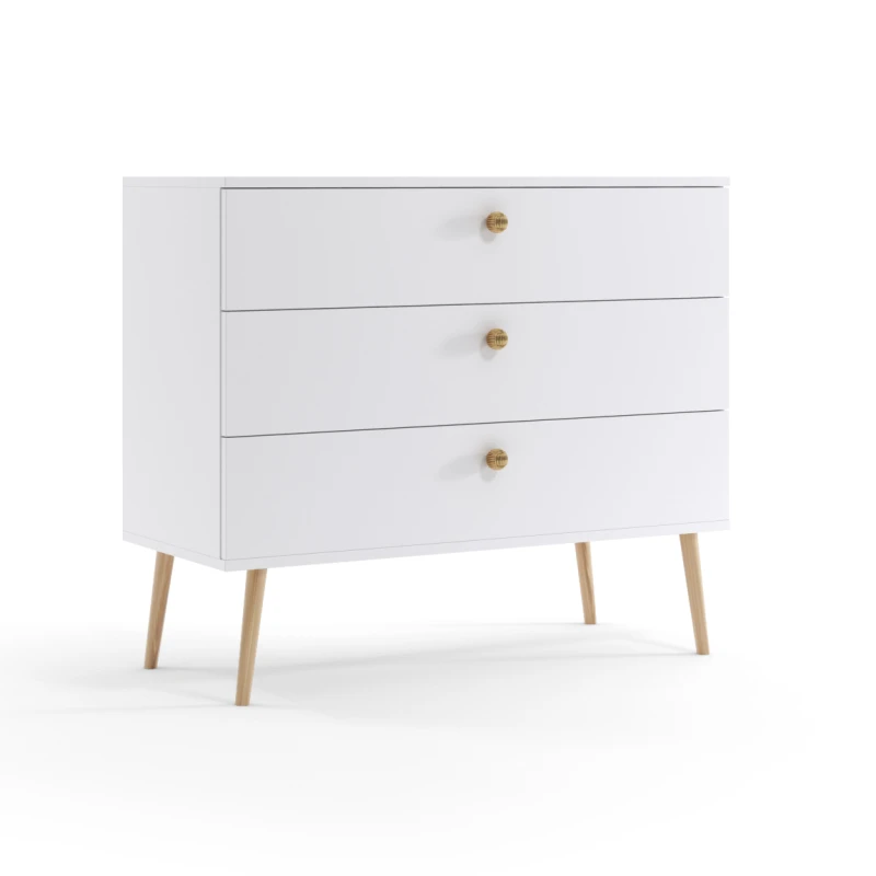 Komoda z 3 szufladami Meli 100 cm Biała białe tło