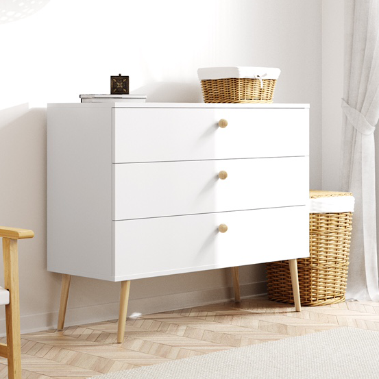 Komoda z 3 szufladami Meli 100 cm Biała w przedpokoju