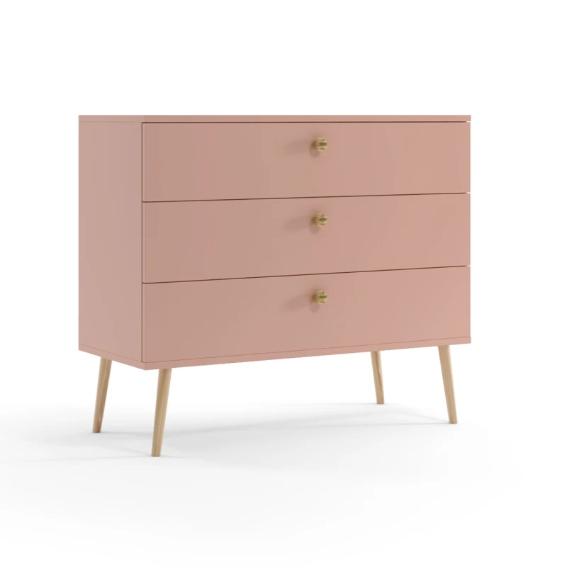 Komoda z 3 szufladami Meli 100 cm różowa