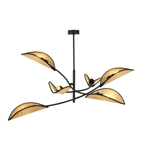 Lampa wisząca Lotus 6 Black/Rattan