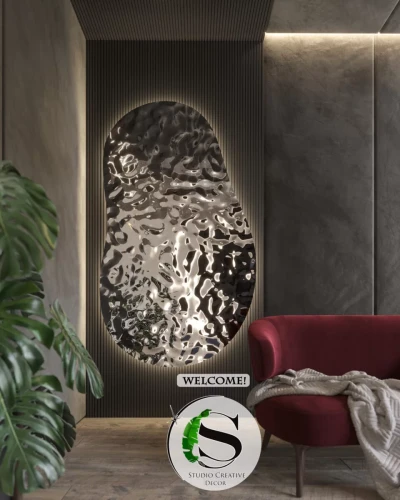 Obraz 3D ze stali z oświetleniem LEDowym C002 fala 120 x 80 cm Srebrny SCD 