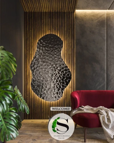 Obraz 3D ze stali z oświetleniem LEDowym 005 fala 120 x 73 cm Czarny SCD