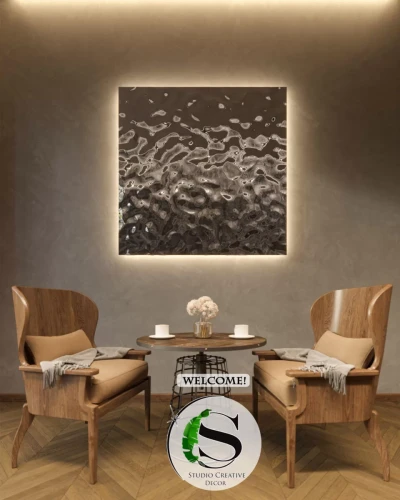 Obraz 3D ze stali z oświetleniem LEDowym kwadrat Srebrny