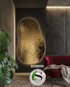 Obraz 3D ze stali z oświetleniem LEDowym Small Ripple 120 x 80 cm Złoty SCD 