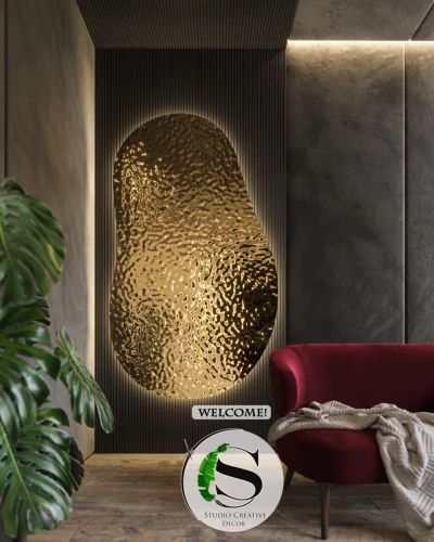 Obraz 3D ze stali z oświetleniem LEDowym Small Ripple 120 x 80 cm Złoty SCD 