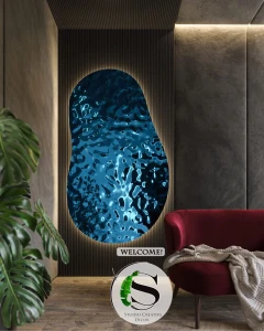 Obraz 3D ze stali z oświetleniem LEDowym C002 fala 120 x 80 cm Niebieski SCD