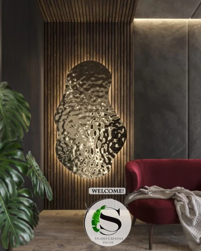 Obraz 3D ze stali z LED C002 fala 120 x 73 cm Champagne SCD