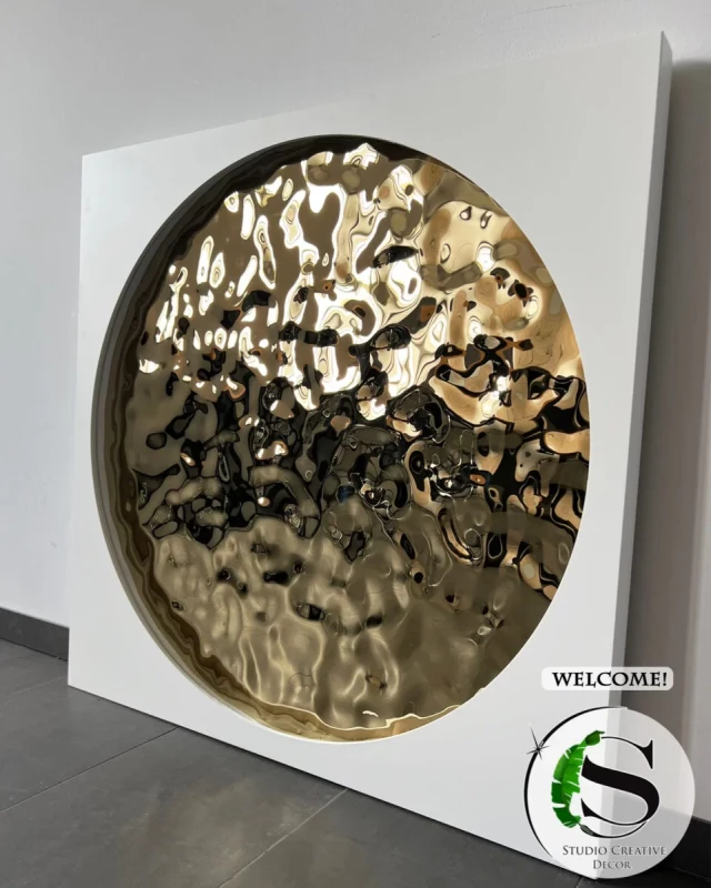Obraz 3D ze stali nierdzewnej koło 80x80 cm Champagne