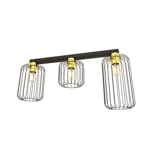 Lampa sufitowa czarno złota z trzema kloszami Barn 3 BL GOLD