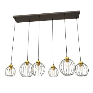 Lampa wisząca czarno/złota z sześcioma kloszami Nando 6 BL Gold
