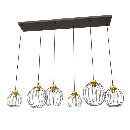 Lampa wisząca czarno/złota z sześcioma kloszami Nando 6 BL Gold