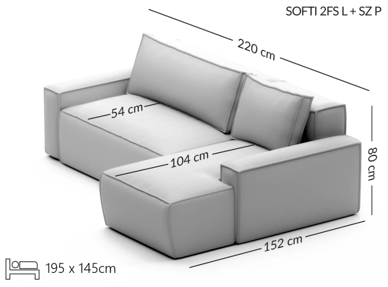 wymiary Narożnik rozkładany Softi 220 cm MP Nidzica
