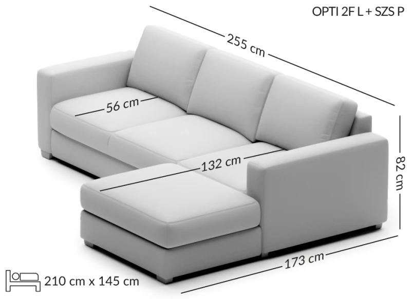 wymiary Narożnik z funkcją spania Opti 255 cm MP Nidzica OPTI_2F-L-SZS-P-1.png