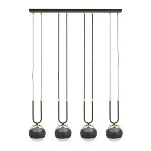 Lampa wisząca GLAM 4 BLACK/STRIPE czarna ze szklanymi kloszami