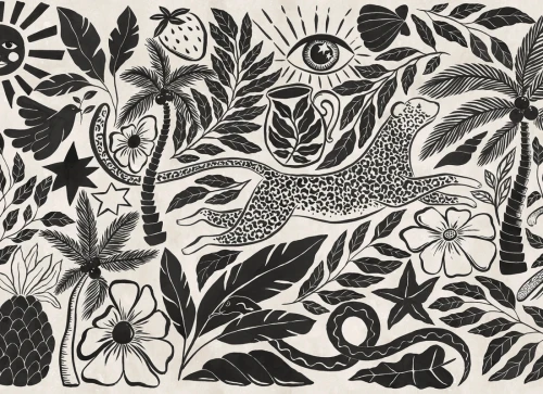 Fototapeta Black & White Midnight Tropics R20505