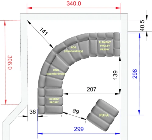 Sofa modułowa półokrągła Grand - układ wg rysunku