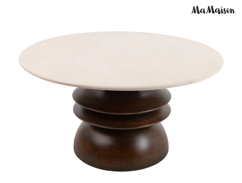 MaMaison stolik kawowy RONDA 80 drewno    mango / marmur 1