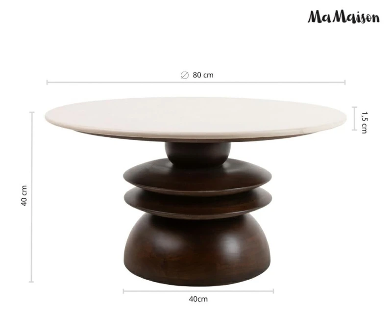 MaMaison stolik kawowy RONDA 80 drewno    mango / marmur 8
