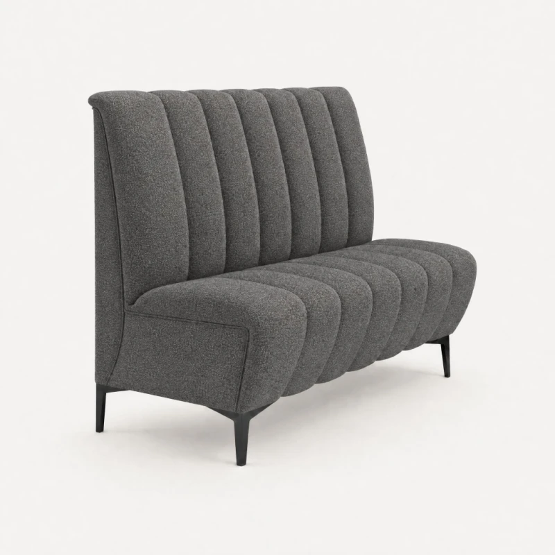 Ławka tapicerowana Lizbona grafitowa melanż z czarnymi nogami.webp